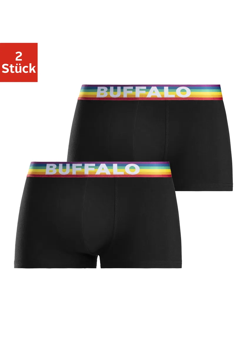 

Боксеры Buffalo "PRIDE" (2 шт. в упаковке), хипстерской формы, с тканым поясом радужных цветов, черный