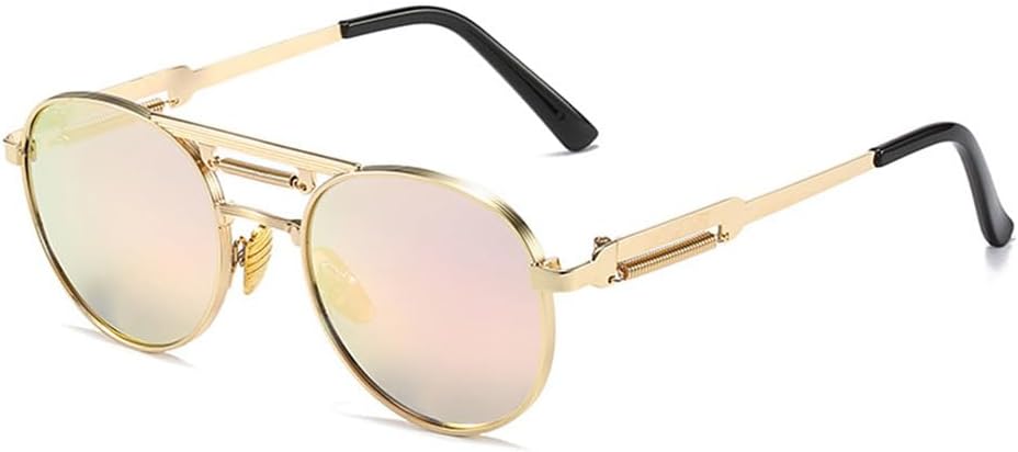 

Солнцезащитные очки UV400 - Металлические панк-очки, круглые, прозрачные с градиентом, для женщин и мужчин, для бега и занятий спортом на открытом воздухе UYPTK, Golden Pink Mirror