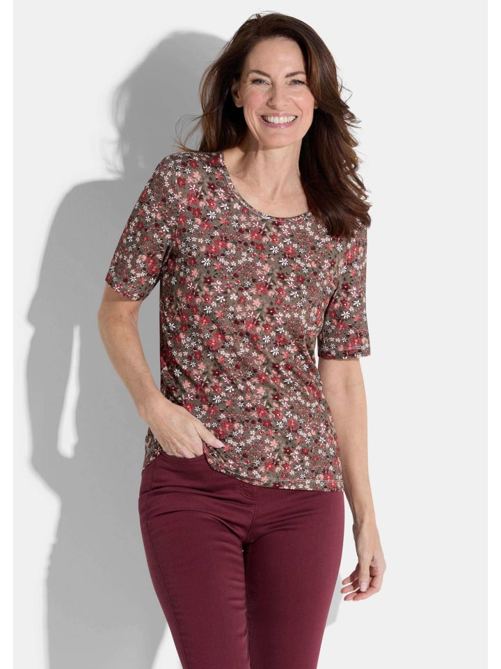 

GOLDNER Короткий размер: Футболка коричневого / красного / белого цвета / с узором, Красный, GOLDNER Короткий размер: Футболка коричневого / красного / белого цвета / с узором