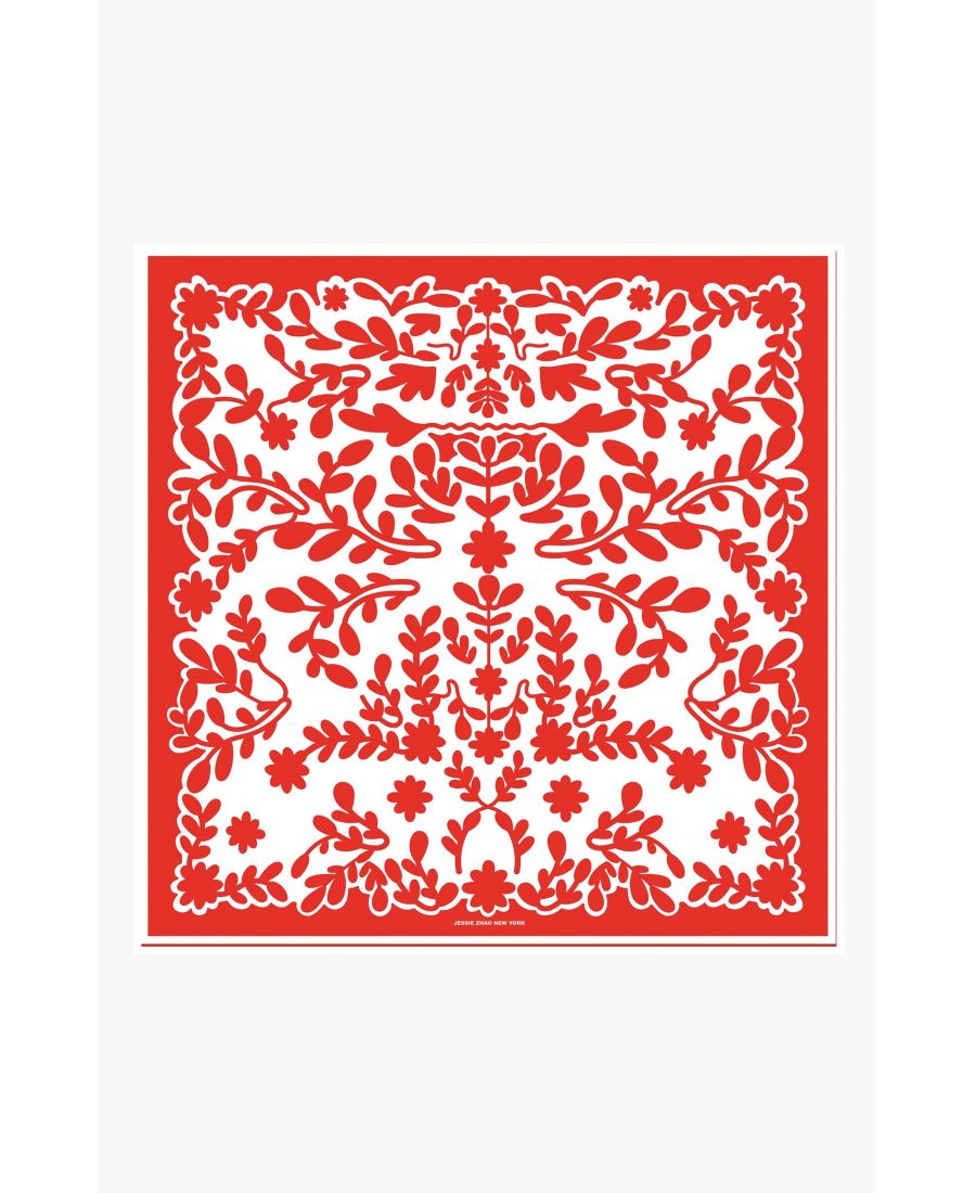 

Двусторонний шелковый шарф, красное благословение Jessie Zhao New York, Red