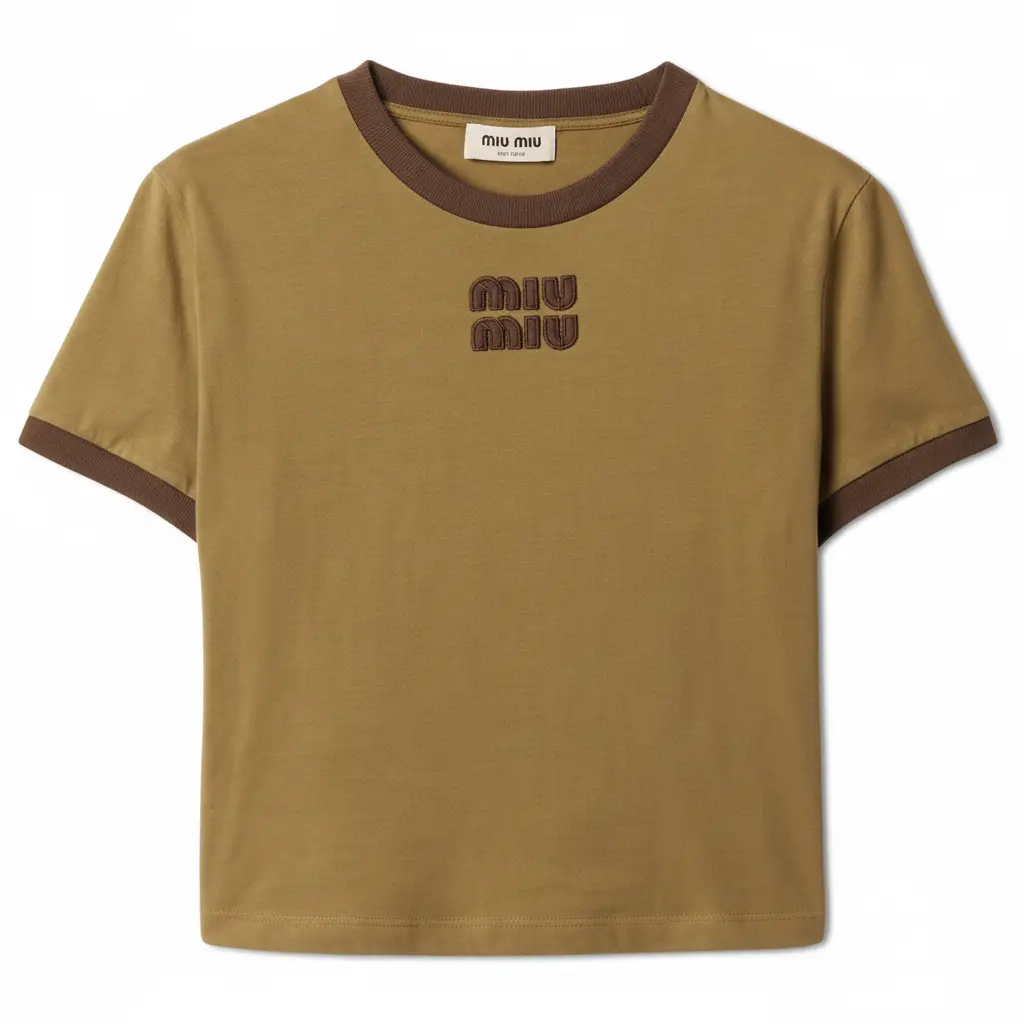 

Футболка Regular FW25 для женщин MIU MIU, army зеленый/cocoa коричневый