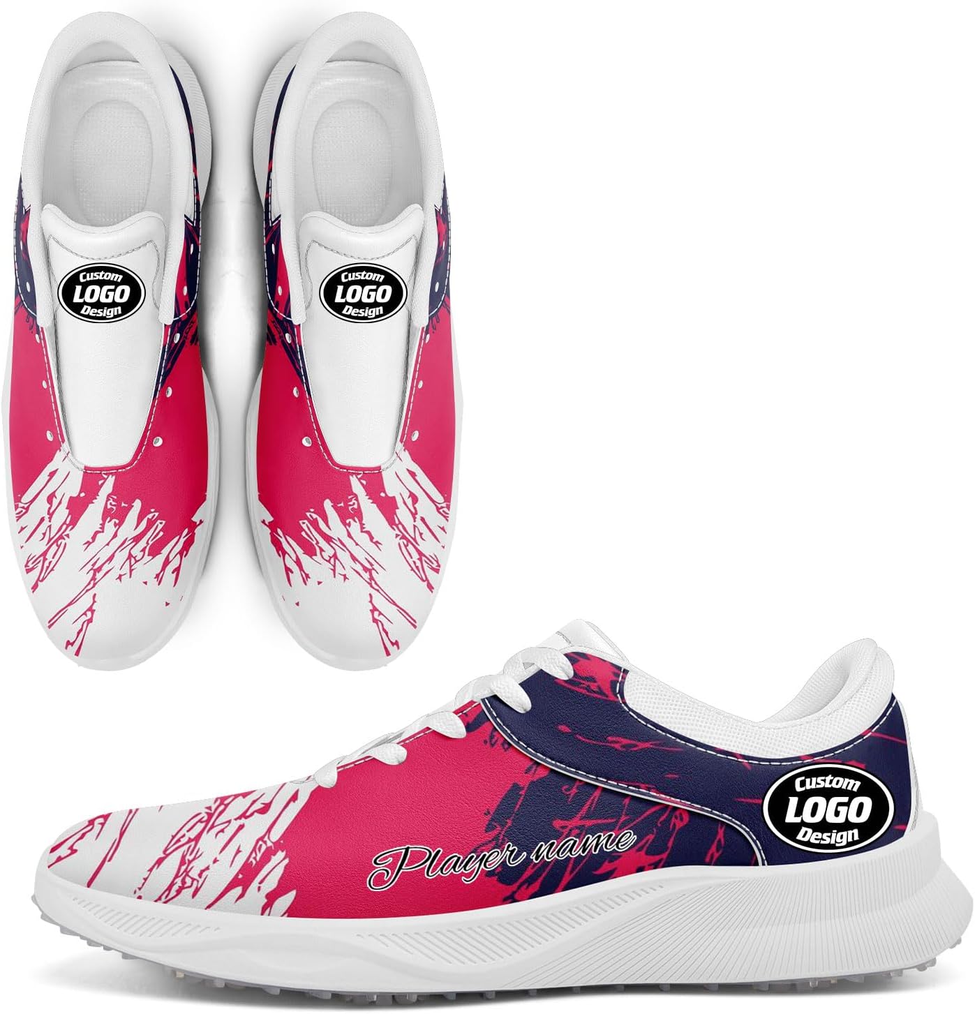 

Стильные кроссовки для гольфа с граффити для мужчин и женщин, камуфляжная расцветка, без шипов, вентилируемая подошва, возможность персонализации логотипом или именем, для занятий спортом на траве Coolcustomize, белый/синий/розовый/темно-синий