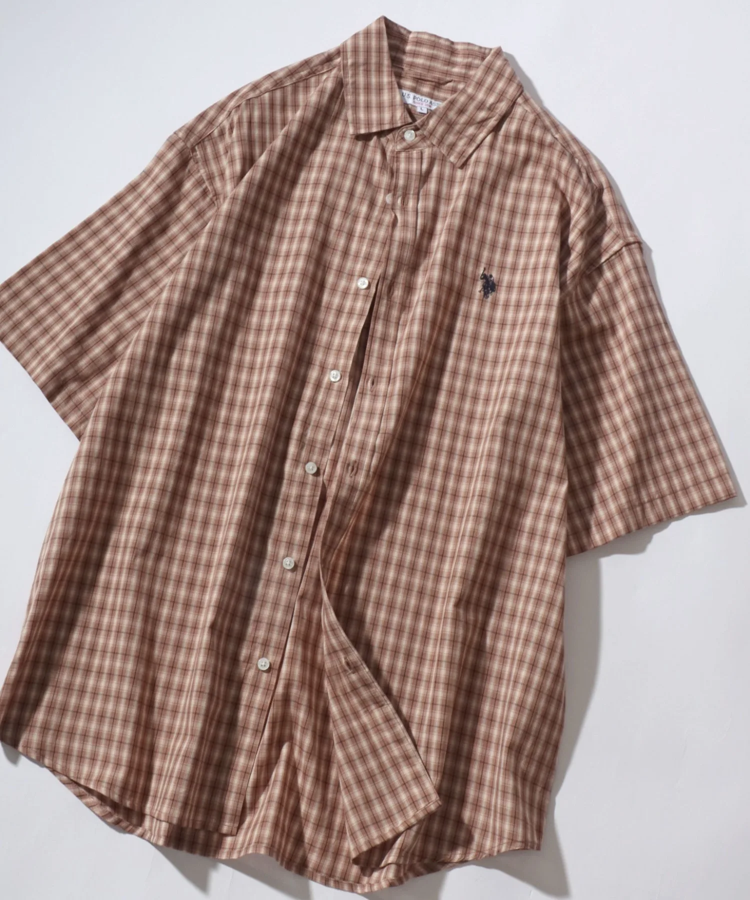 Унисекс рубашка оверсайз с вышивкой U.S. POLO ASSN. Oversize Point Embroidery бежевая
