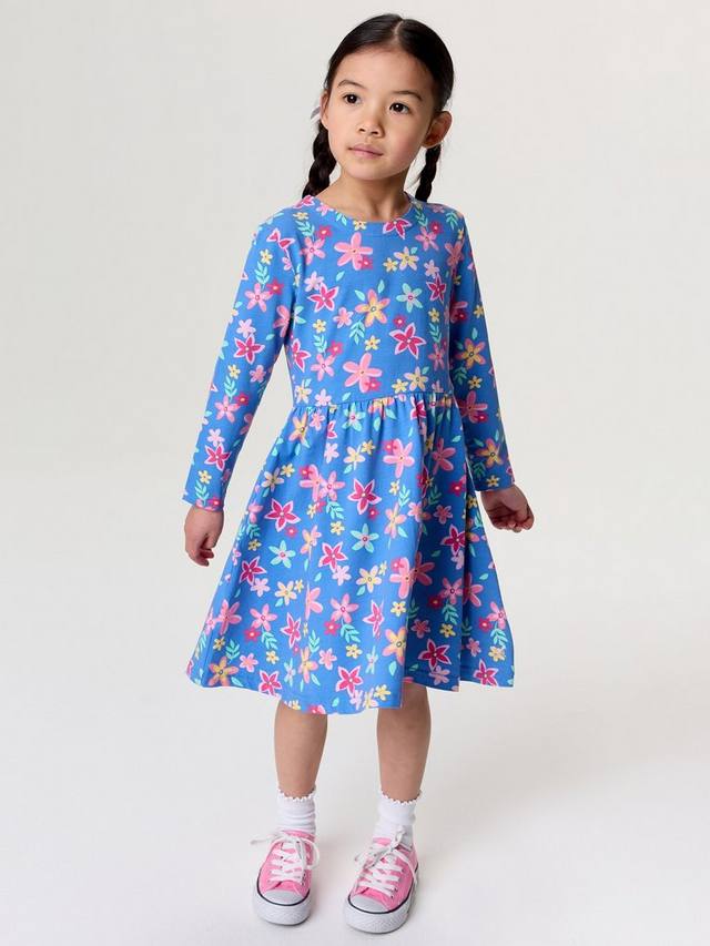 

Детское платье из джерси с цветочным принтом Crew Clothing, Airforce Blue/Multi