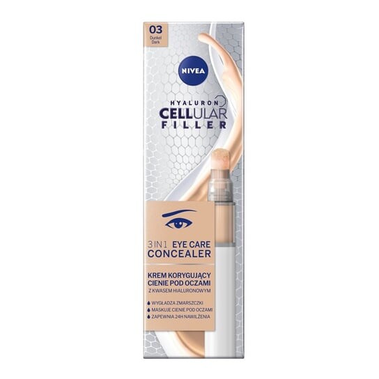 

Крем, корректирующий темные круги под глазами 03 Dark 4мл Nivea, Hyaluron Cellular Filler 3In1 Eye Care Concealer