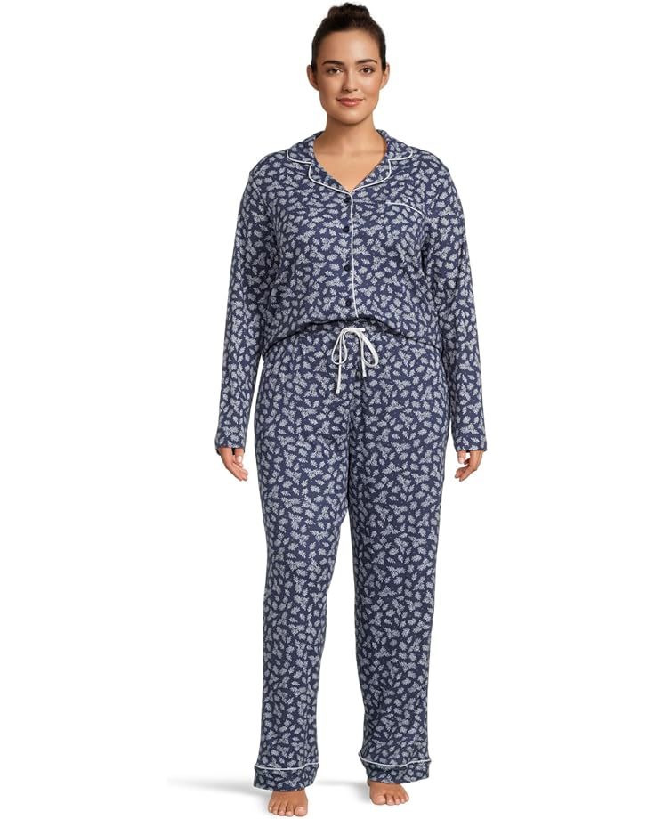 

Женский комплект для сна Karen Neuburger Plus Jolly & Bright с длинным рукавом и длинными брюками, Dotted Leaf Toss