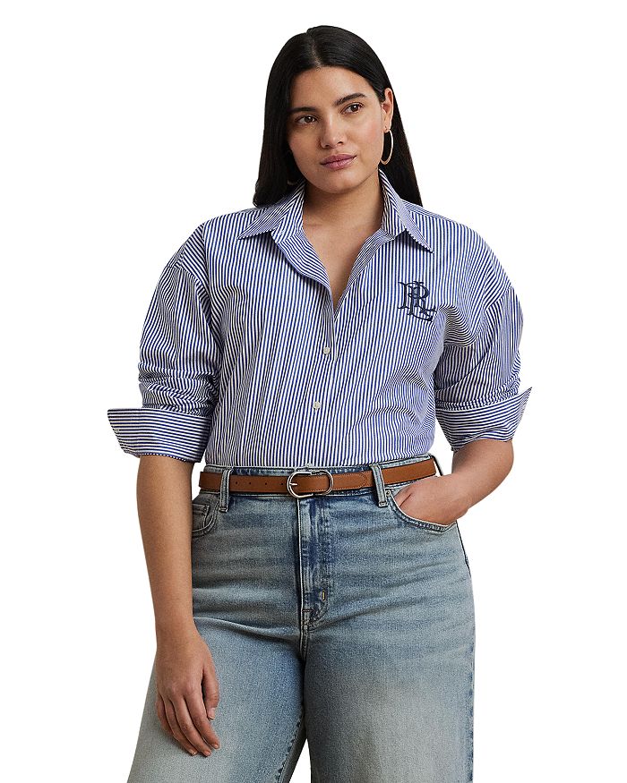 

Рубашка Plus свободного кроя из эластичного хлопка в полоску Ralph Lauren, синий