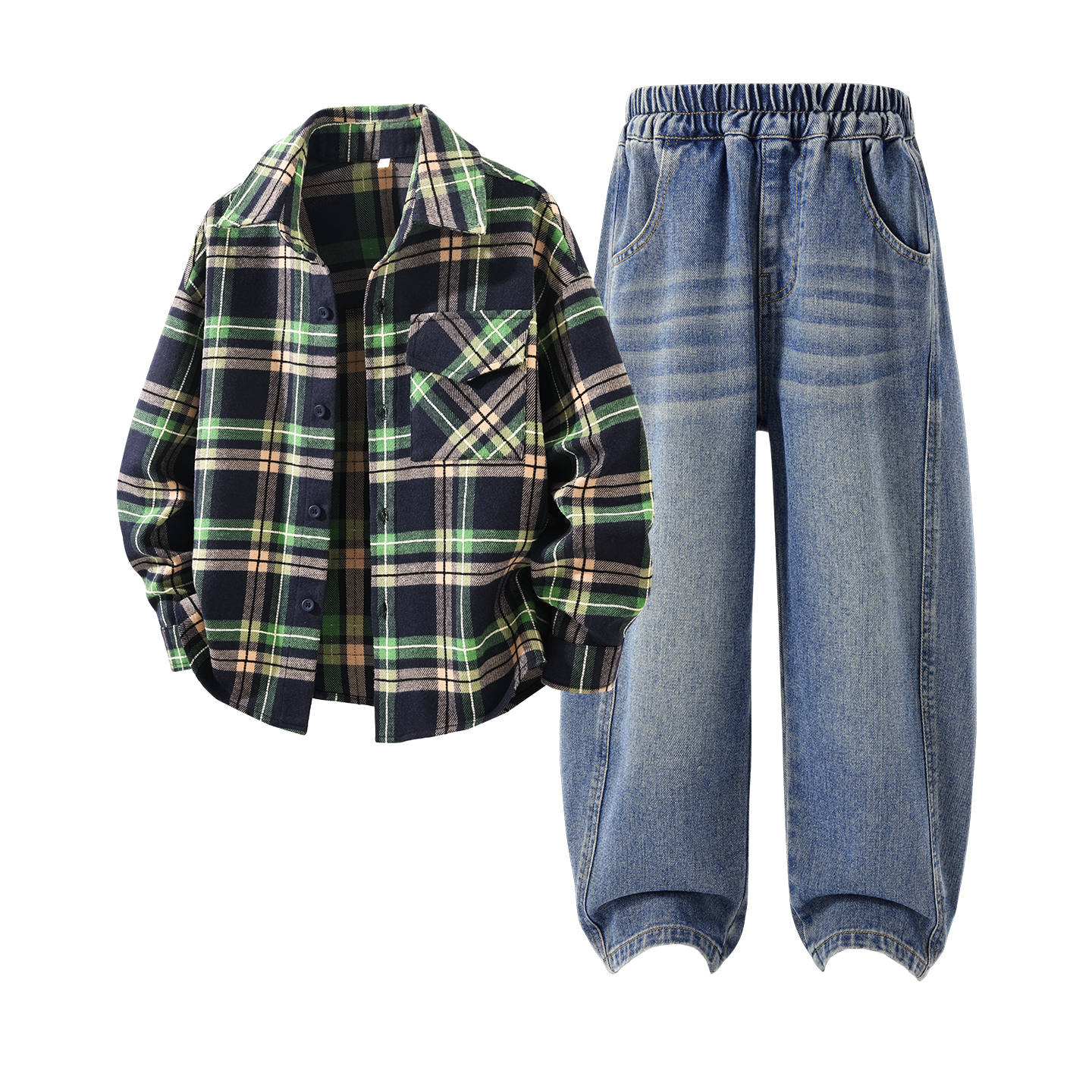 Детская повседневная спортивная одежда Disney, Pure Color Rum Brown Plaid+Solid Color Black — фото 2