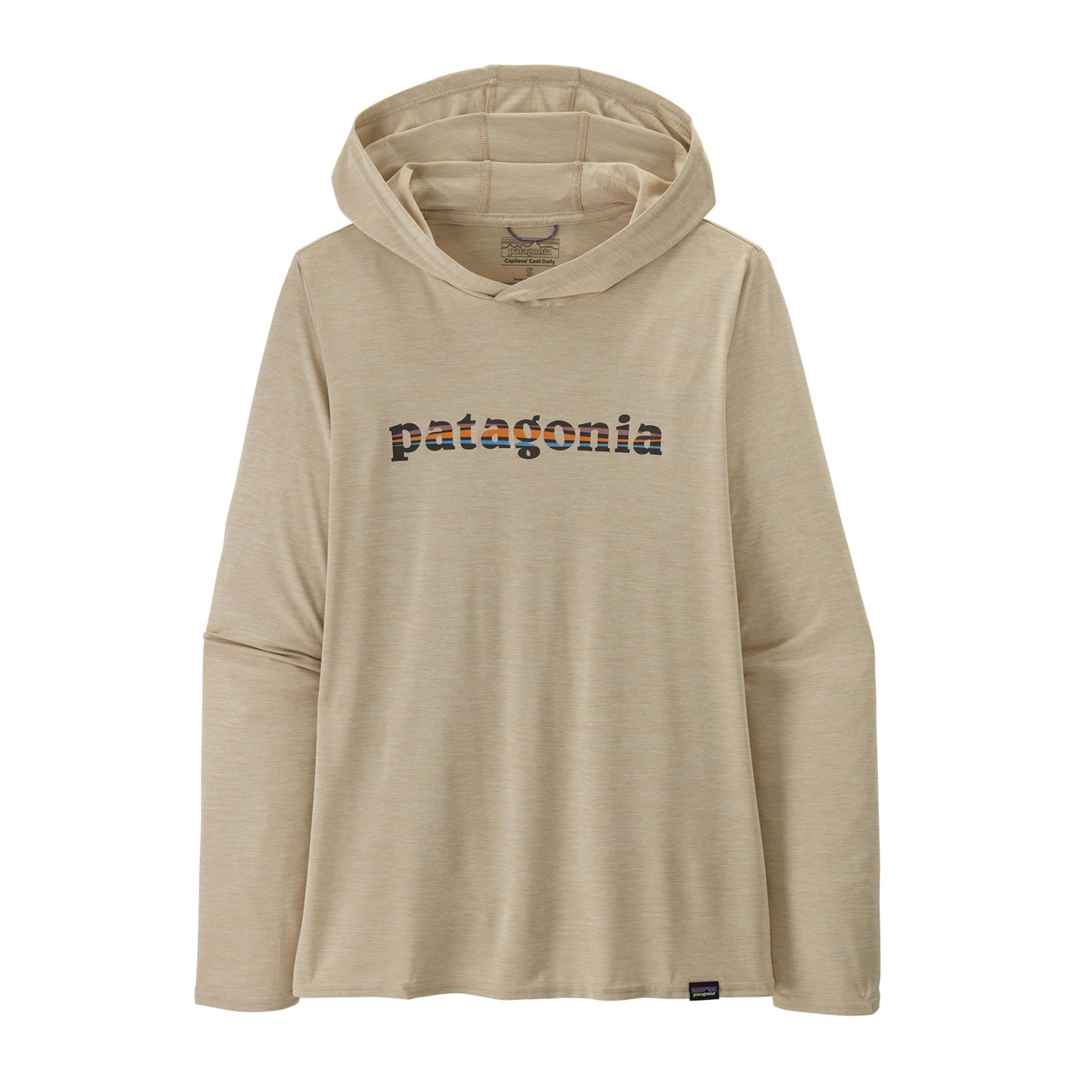 Женская толстовка Capilene Cool Daily с графическим принтом Patagonia, 73 Text Logo/Pumice X-Dye — фото 3