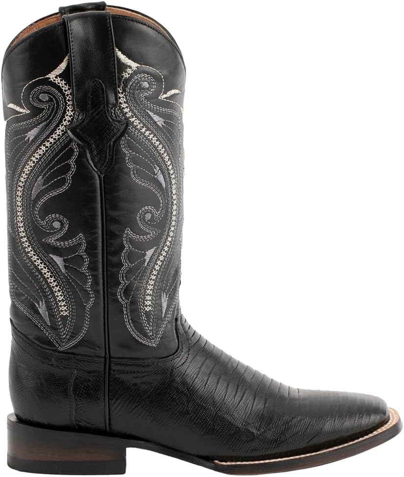 

Мужские ботинки Ferrini Italia Taylor с квадратным носком из кожи ящерицы Teju, средняя голень - черные, черный