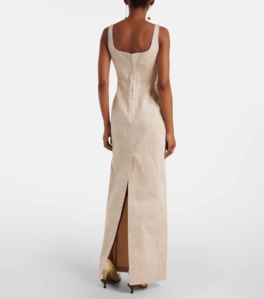 Хлопковое платье макси De-Nîmes с тиснением под кожу крокодила Jacquemus, Croco Beige — фото 3