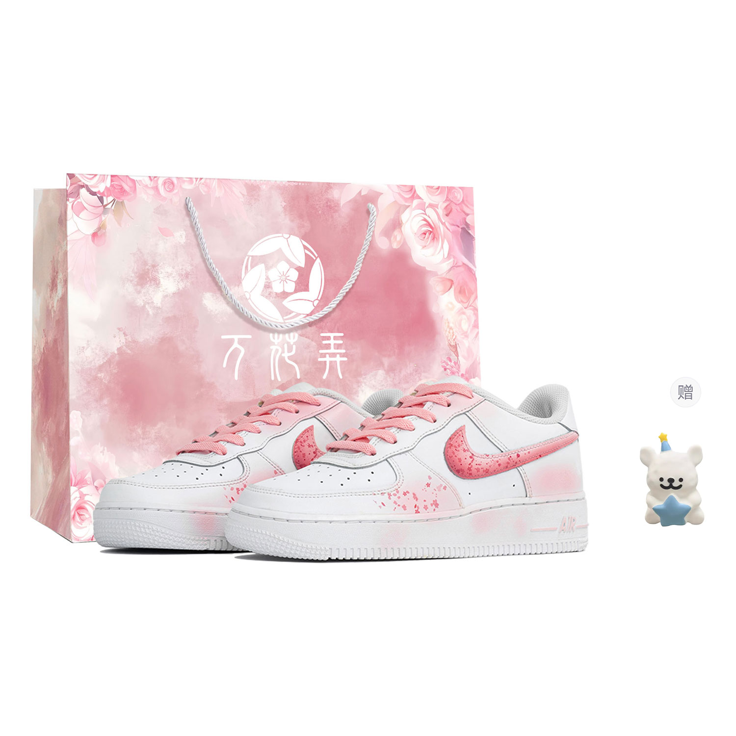 

Air Force 1 Fog Sakura противоскользящие износостойкие низкие скейтборд кроссовки Kids' Nike, белый/розовый