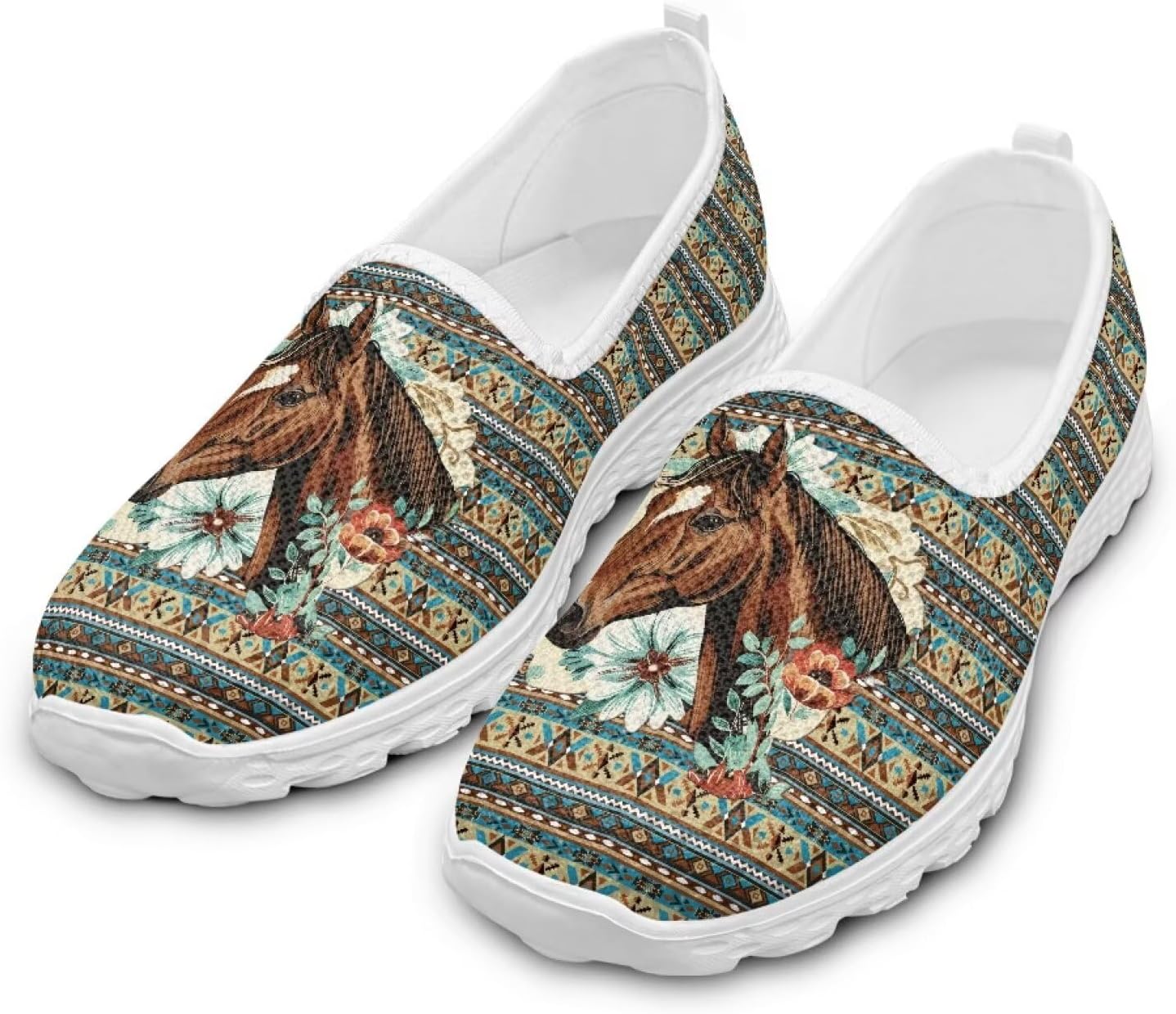 

Женские слипоны Howilath, удобные повседневные антискользящие спортивные туфли, модные лоферы без шнурков с подошвой из ЭВА, размеры 5.5-10.5, Ethnic Style Horse
