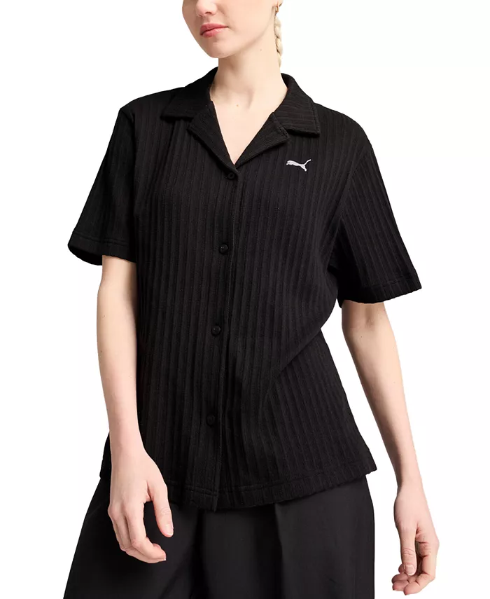 

Базовая женская рубашка с короткими рукавами и ажурным узором Puma, черный