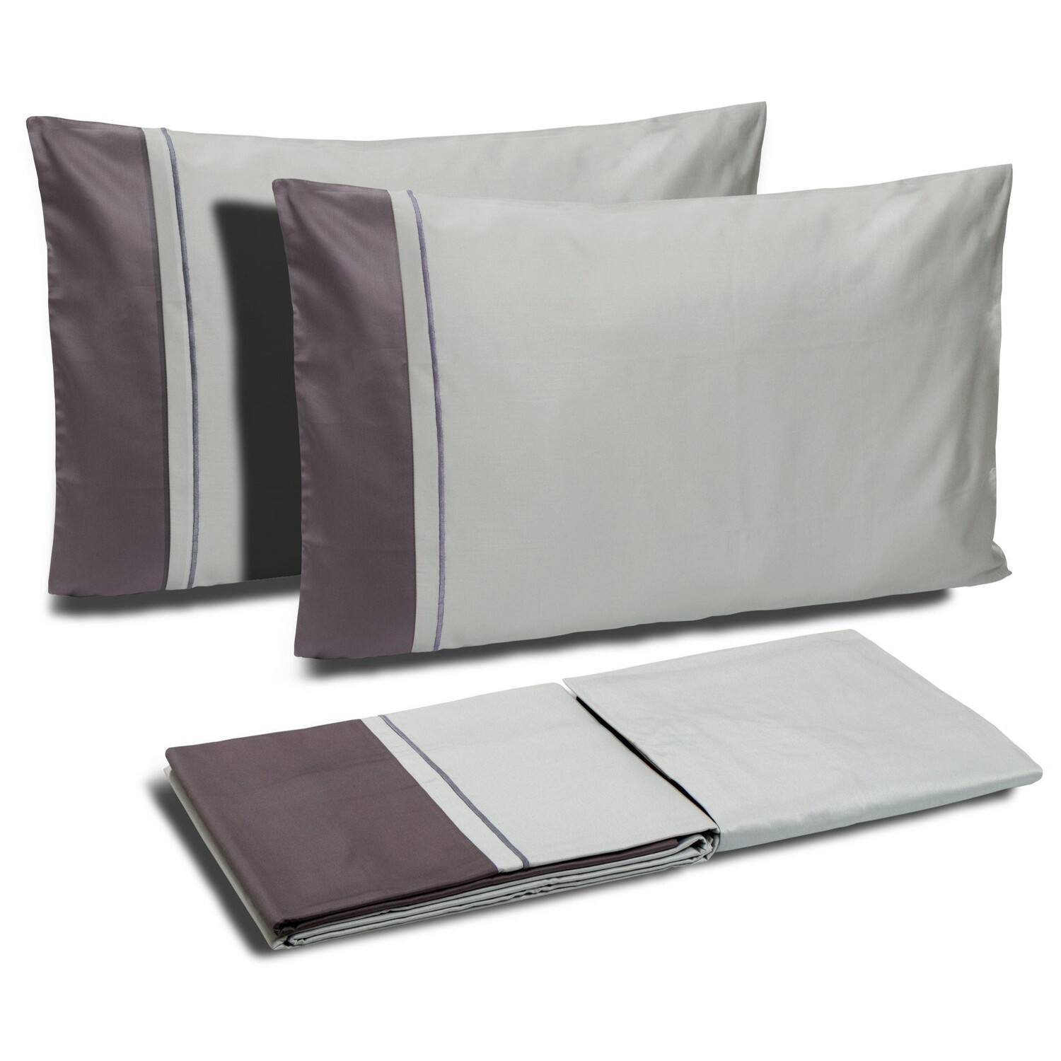 

Комплект постельного белья с пододеяльником из хлопкового атласа с контрастной оборкой - Williamsburg Dea, серебро/свинец