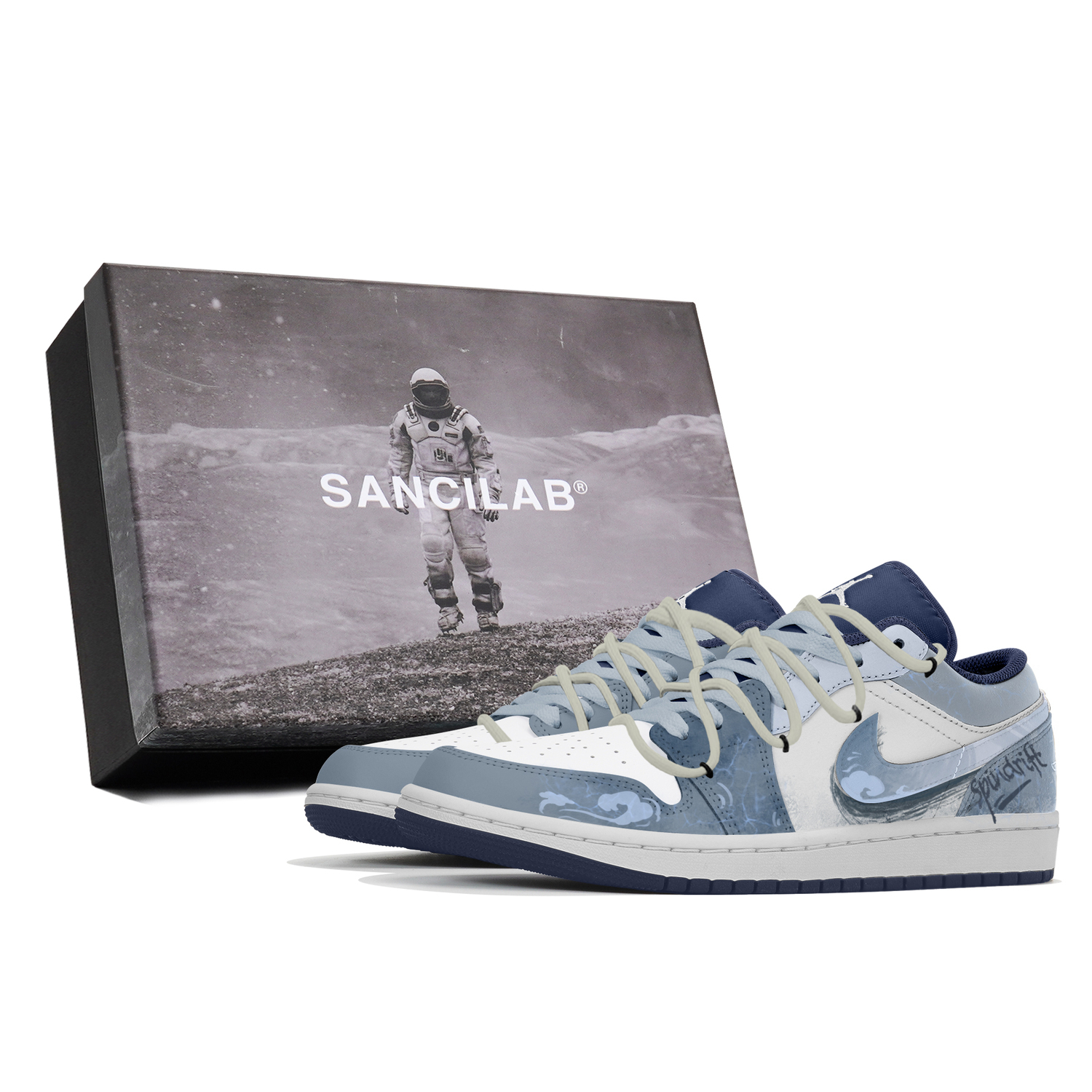 

Air 1 Противоскользящие Кроссовки Баскетбольные Низкие Винтажные Мужские Синие Белые Jordan