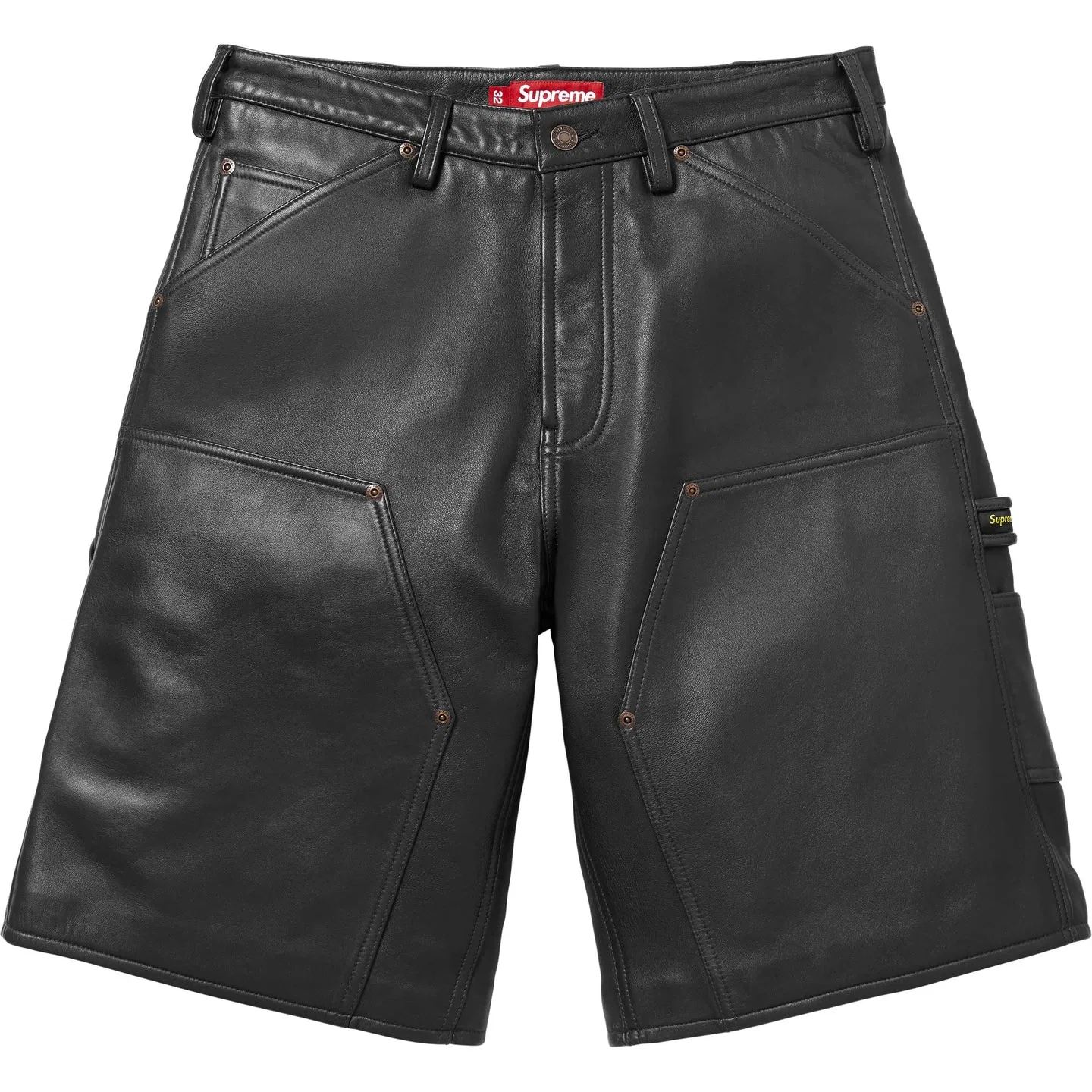 Карго-шорты кожаные двойные колено Supreme Black