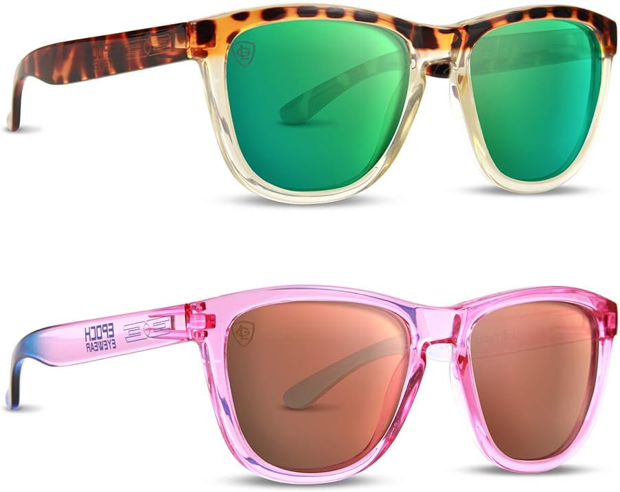 

Солнцезащитные очки для скейтбординга Epoch Eyewear LXE, 2 пары: черепаховая оправа золотистого цвета с зелеными зеркальными линзами и розовые с зеркальными линзами цвета розового золота, Green & Gold
