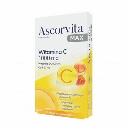 

Ascorvita Max Иммунная система Витамин С 1000 мг с витамином D 30 таблеток Natur Produkt
