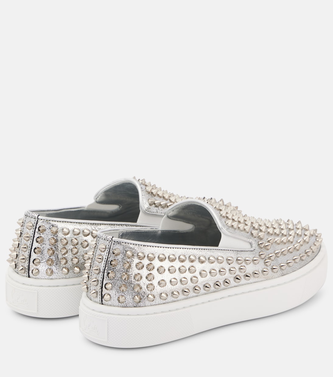 Спейкбоут слипоны из металлизированной кожи Christian Louboutin, Silver/Sv — фото 2