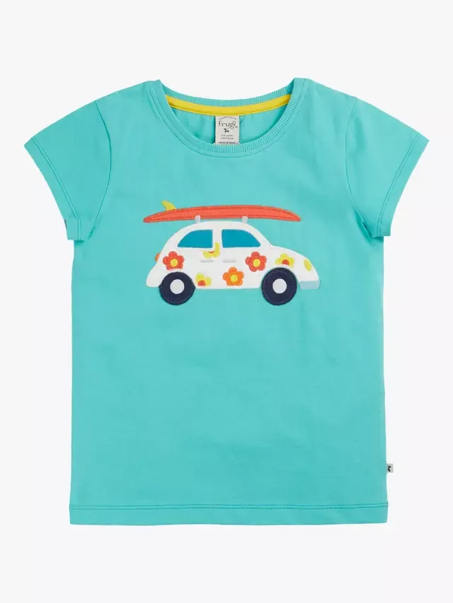 Детская хлопковая футболка Elise с аппликацией, цвет Pacific Aqua/Car Frugi