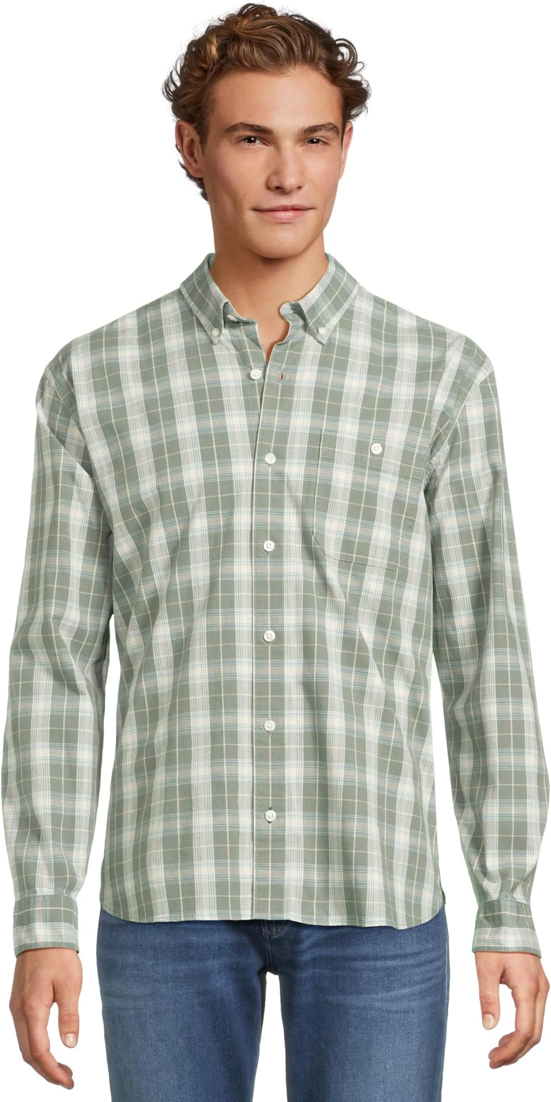 

Рубашка L.L.Bean Comfort Stretch Chambray Shirt Long Sleeve Traditional Fit Plaid, цвет Sea Green