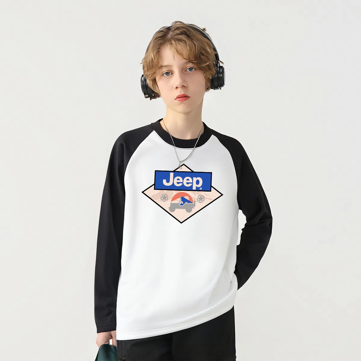 Свитшот детский Grade School с круглым вырезом Moderate Jeep, Black White — фото 4