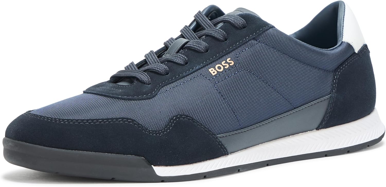 

BOSS Мужские титановые низкопрофильные кожаные кроссовки, Clean Navy