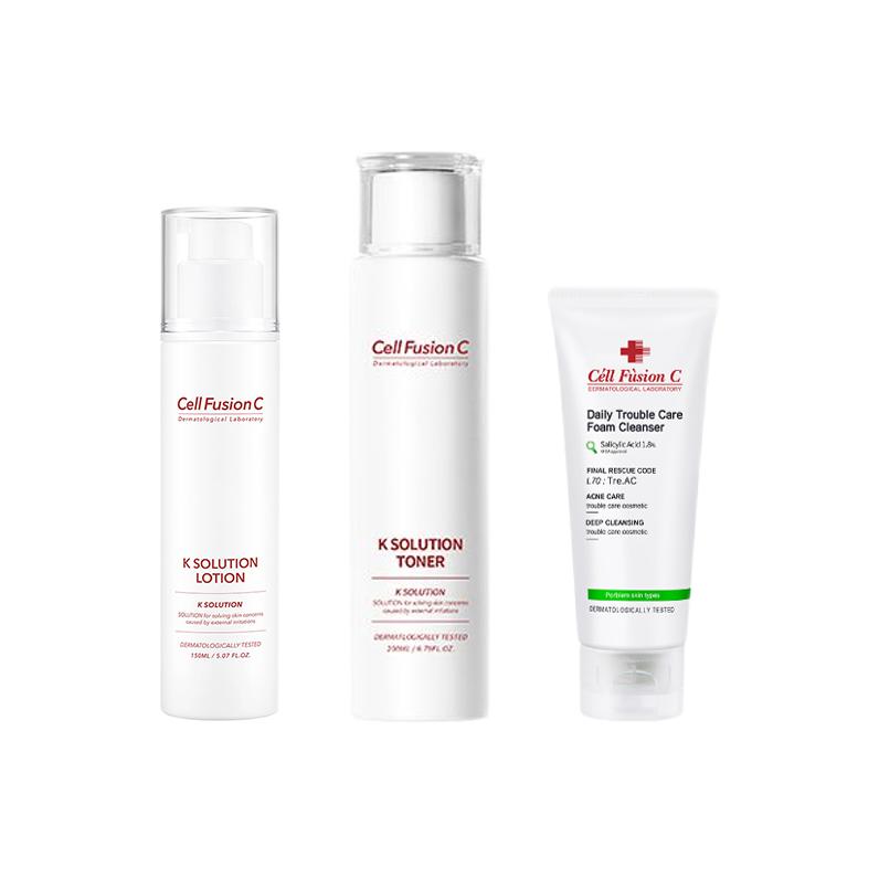 

Теплый и увлажняющий очищающий и тонизирующий набор для ухода за кожей увлажняющий 130мл+150мл+200мл Cell Fusion C