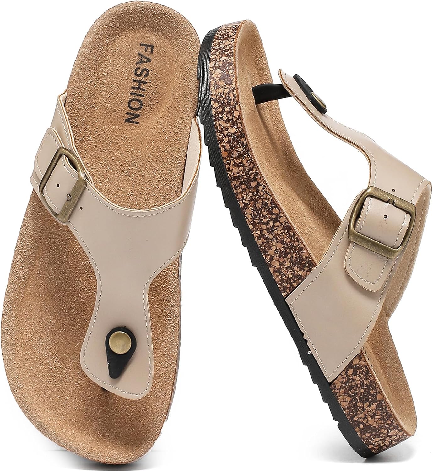 

Кожаные сандалии с пробковой подошвой DDXYYDS для мужчин и женщин, водоотталкивающие шлепанцы с пробковой стелькой и ортопедической подошвой из пены с эффектом памяти, удобные летние тапочки, бежевый