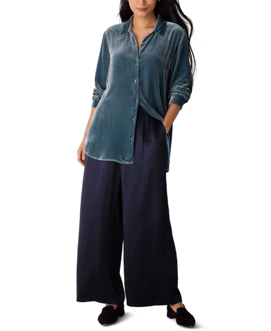 

Женская бархатная рубашка с длинными рукавами и воротником Eileen Fisher, Blue