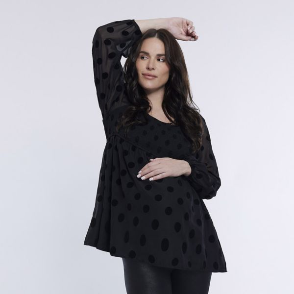 

Топ бэби-долл для беременных с присборенным верхом Motherhood, цвет black polka dot
