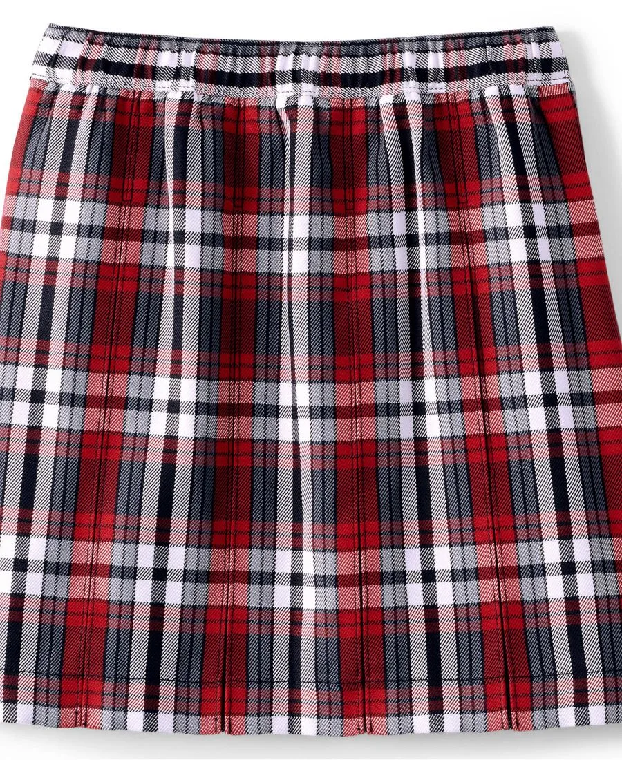 Детская клетчатая юбка-плиссе до колена Lands' End, красный/графитовый plaid — фото 3
