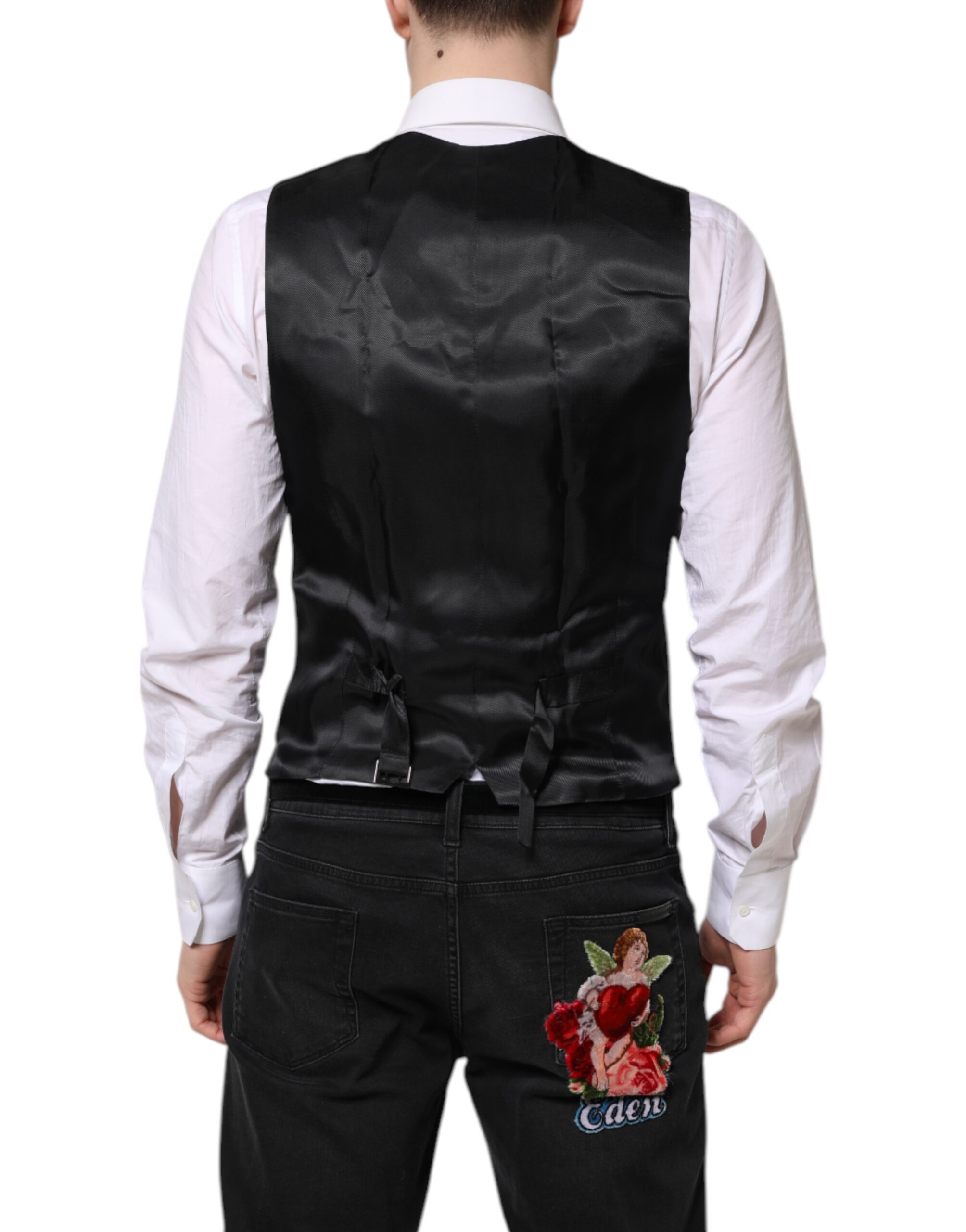Черный шерстяной жилет, платье, формальный жилет Dolce & Gabbana, Black — фото 3