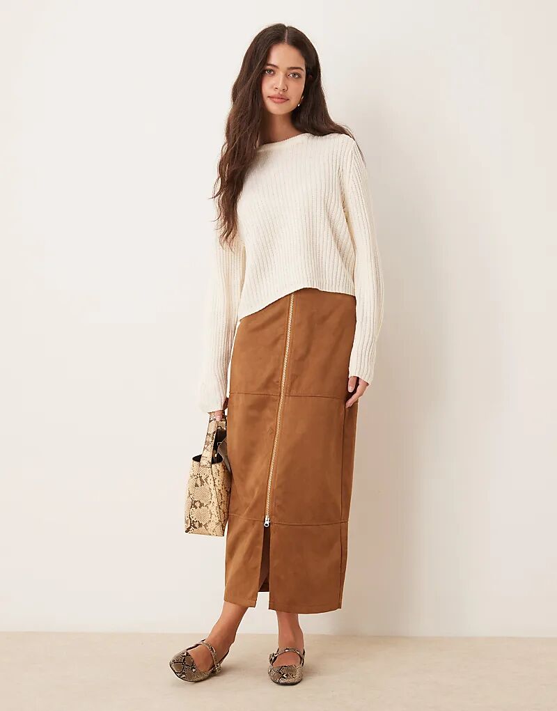 

Юбка макси из замши с молнией коричневого цвета ASOS DESIGN