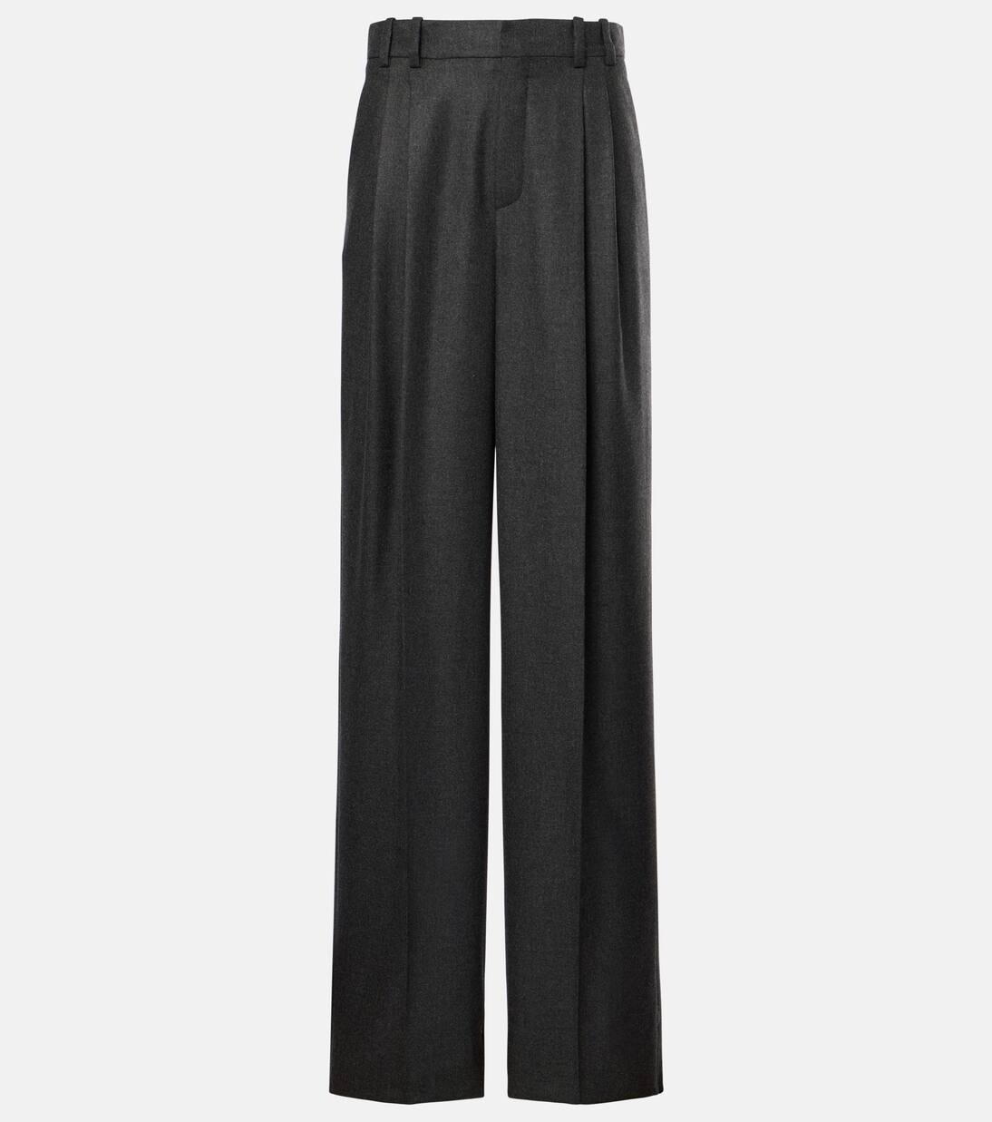 

Кашемировые брюки широкого кроя со складками Saint Laurent, цвет anthracite