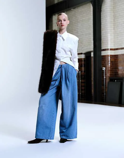 

Синие широкие джинсы с драпировкой ASOS DESIGN