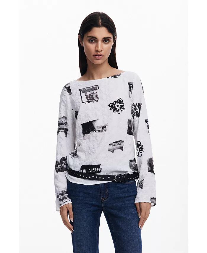 

Женская фактурная блузка с бантами Desigual, белый
