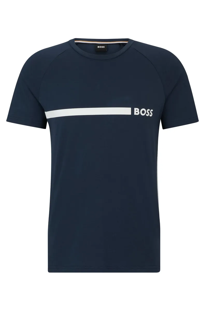 

Футболка BOSS "T-Shirt RN Slim Fit" с надписью логотипа BOSS, цвет морской волны
