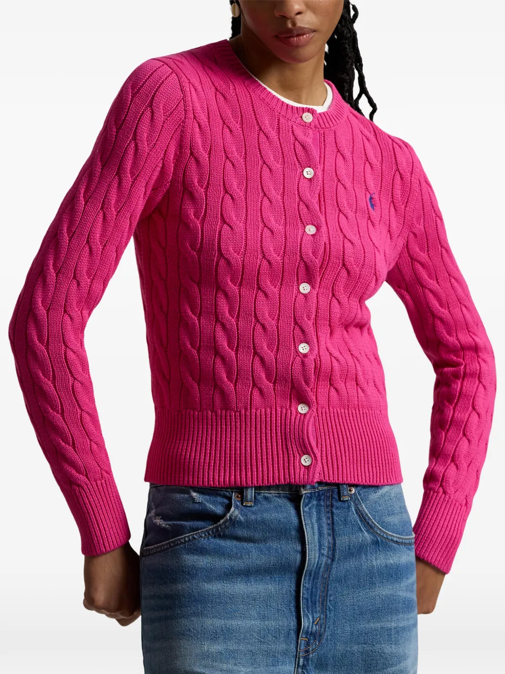 Кардиган фактурной вязки Polo Ralph Lauren, розовый — фото 3