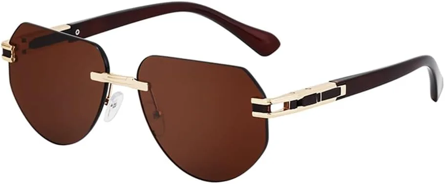 

Винтажные солнцезащитные очки без оправы для мужчин, солнцезащитные очки без оправы неправильной формы для женщин, очки с защитой от УФ-излучения UV400 VFDHN, 5