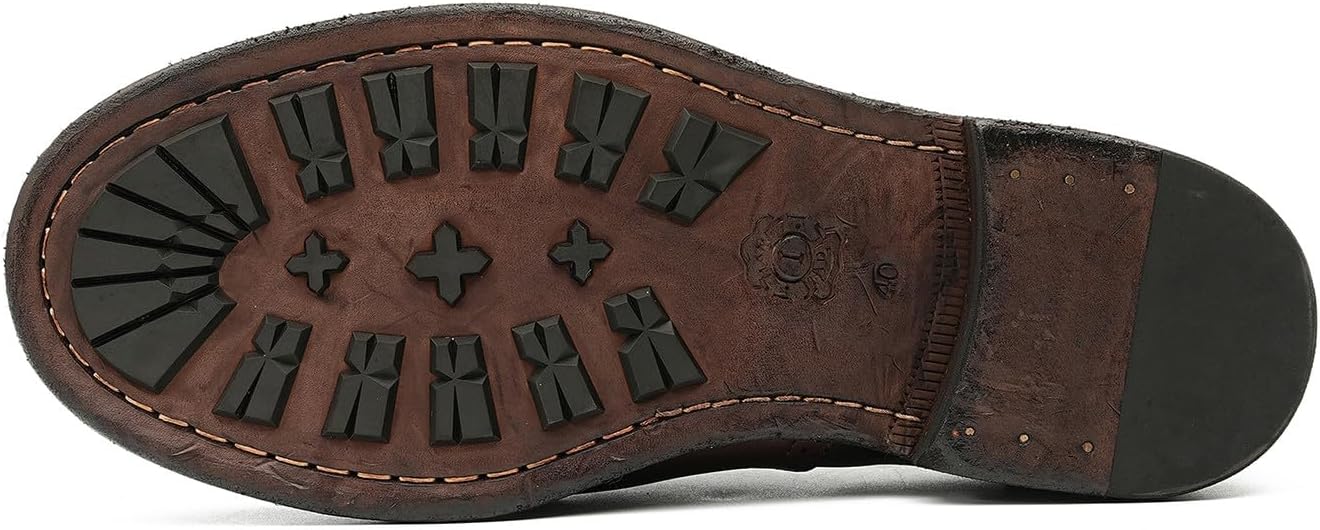 Мужские классические туфли Santimon Goodyear-Welted Wingtip Derby - Верх из натуральной кожи коровы и ручная работа с брогированием Oxford с просторным носком для деловых мероприятий и свадеб, коричневый — фото 3