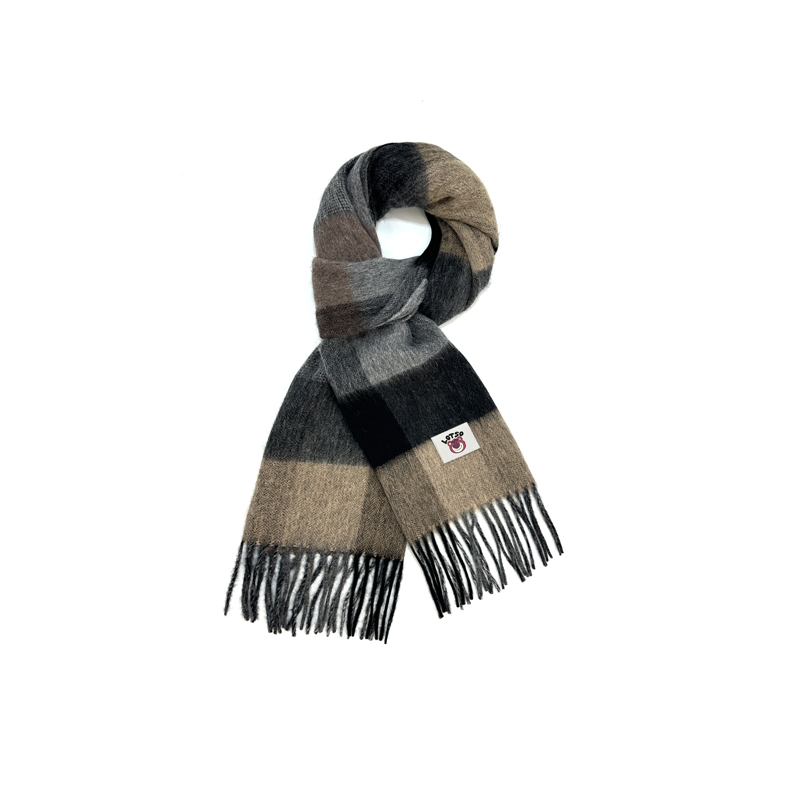 

Disney Лотсо вязаный шарф унисекс, Gray Black Camel Plaid