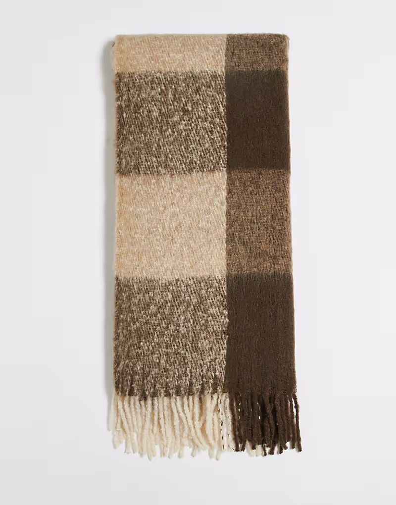 

Большой плетеный клетчатый шарф нейтрального цвета Asos Design