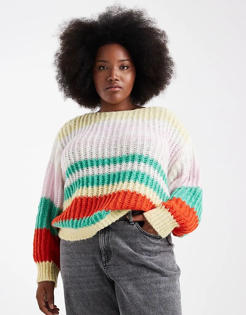 

Вязаный джемпер Pieces Curve в ретро-полоску, разноцветный