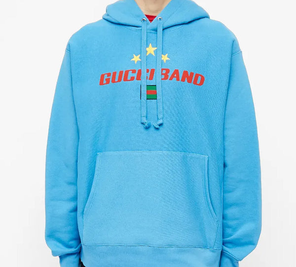 Толстовка Gucci men's band stars logo popover blue, синий — фото 2