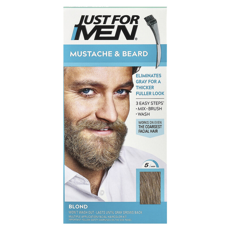 Just for Men, Moustache & Beard, кисть для окрашивания, оттенок M-10/15, блонд, 1 набор для многократного нанесения — фото 2