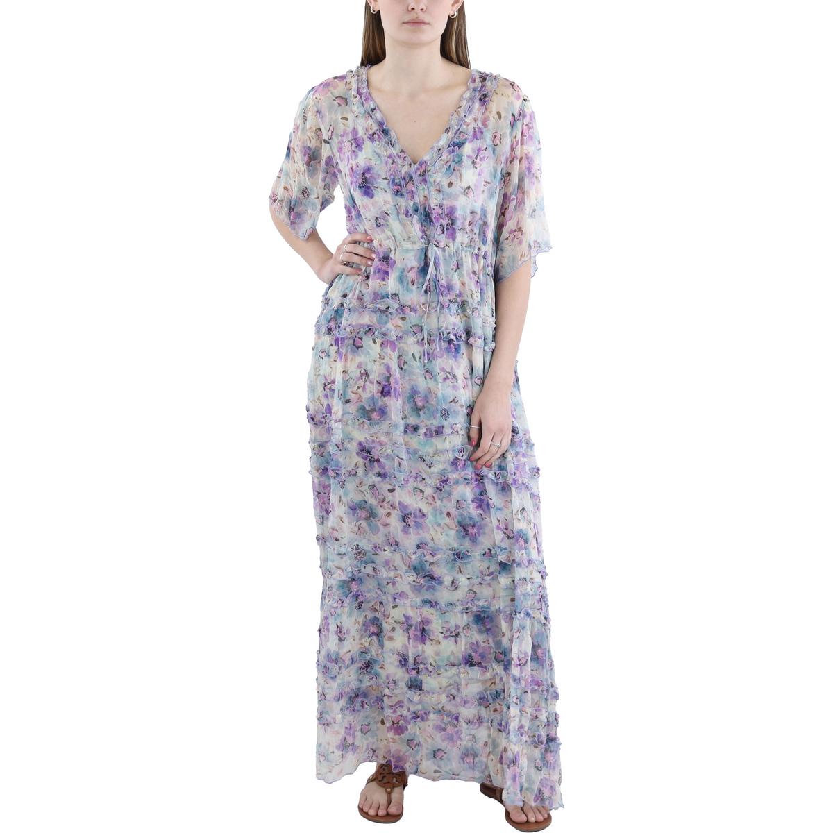 

Женское шелковое многослойное платье макси Glinda Johnny Was, синий/мультиколор