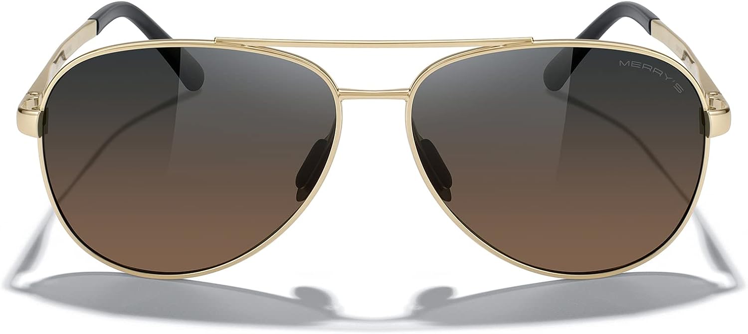 

Солнцезащитные очки-авиаторы MERRY'S для мужчин и женщин - поляризованные очки для вождения, зеркальные линзы, защита от УФ-излучения UV 400, диаметр линз 58 мм, Gold Frame/Gray Brown Lens