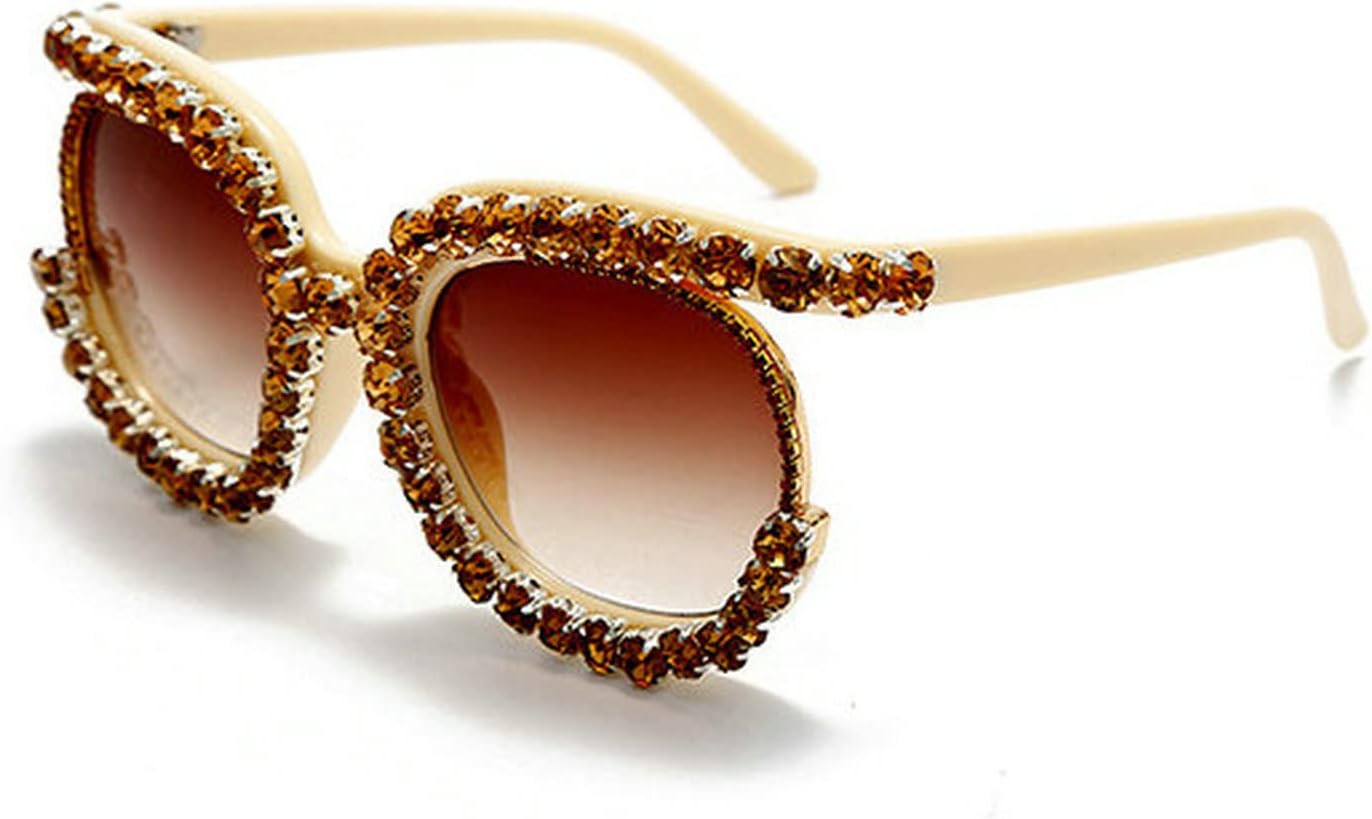 

Солнцезащитные очки COTIA с круглыми бриллиантами для женщин, большие, в стиле панк, с кристаллами и стразами, винтажные, с защитой от УФ-излучения UV400, Off-white/Champagne Diamond